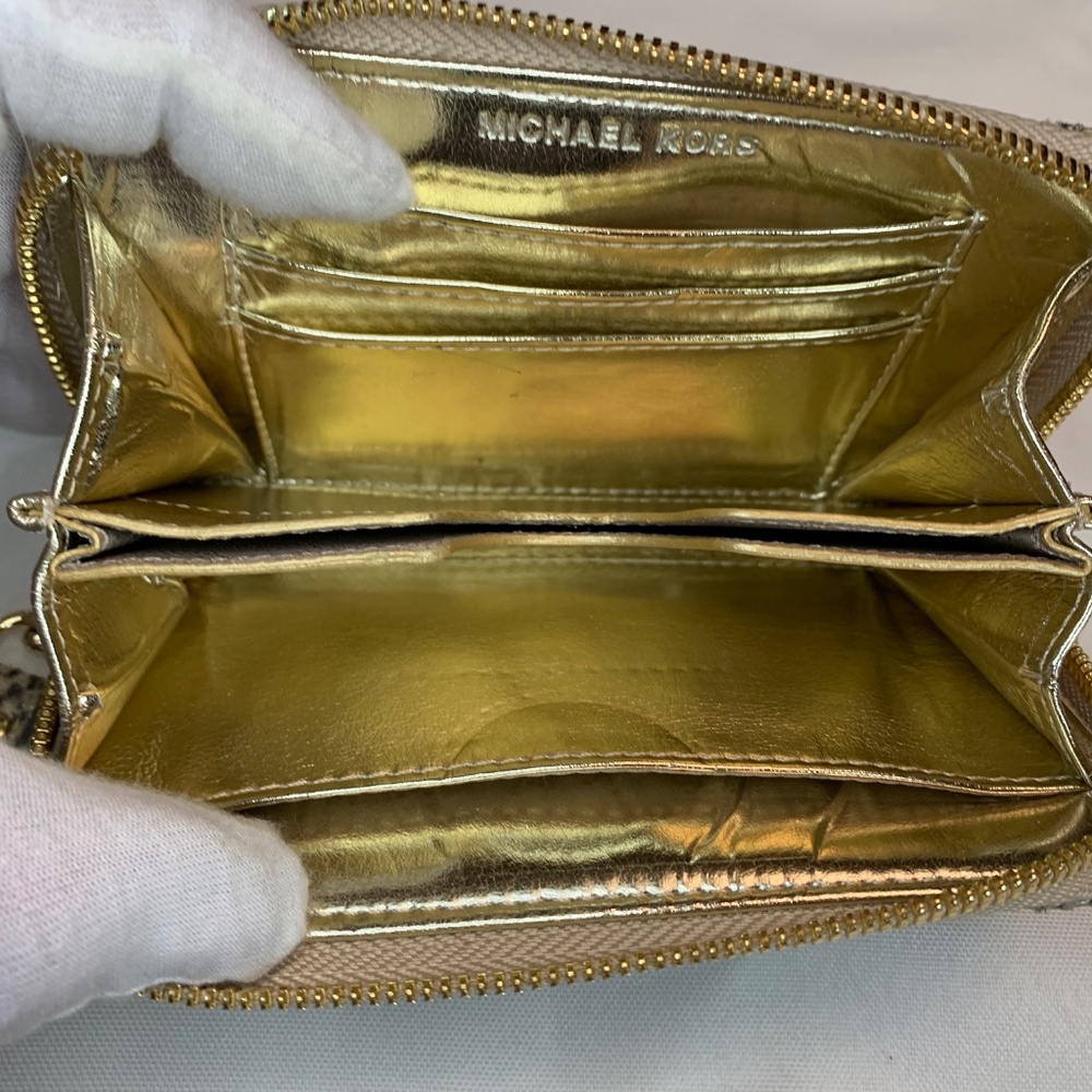 EUC Michael Kors Small Faux Snake Skin Wristlet / Wallet with Gold Interior! - Picture 7 of 8